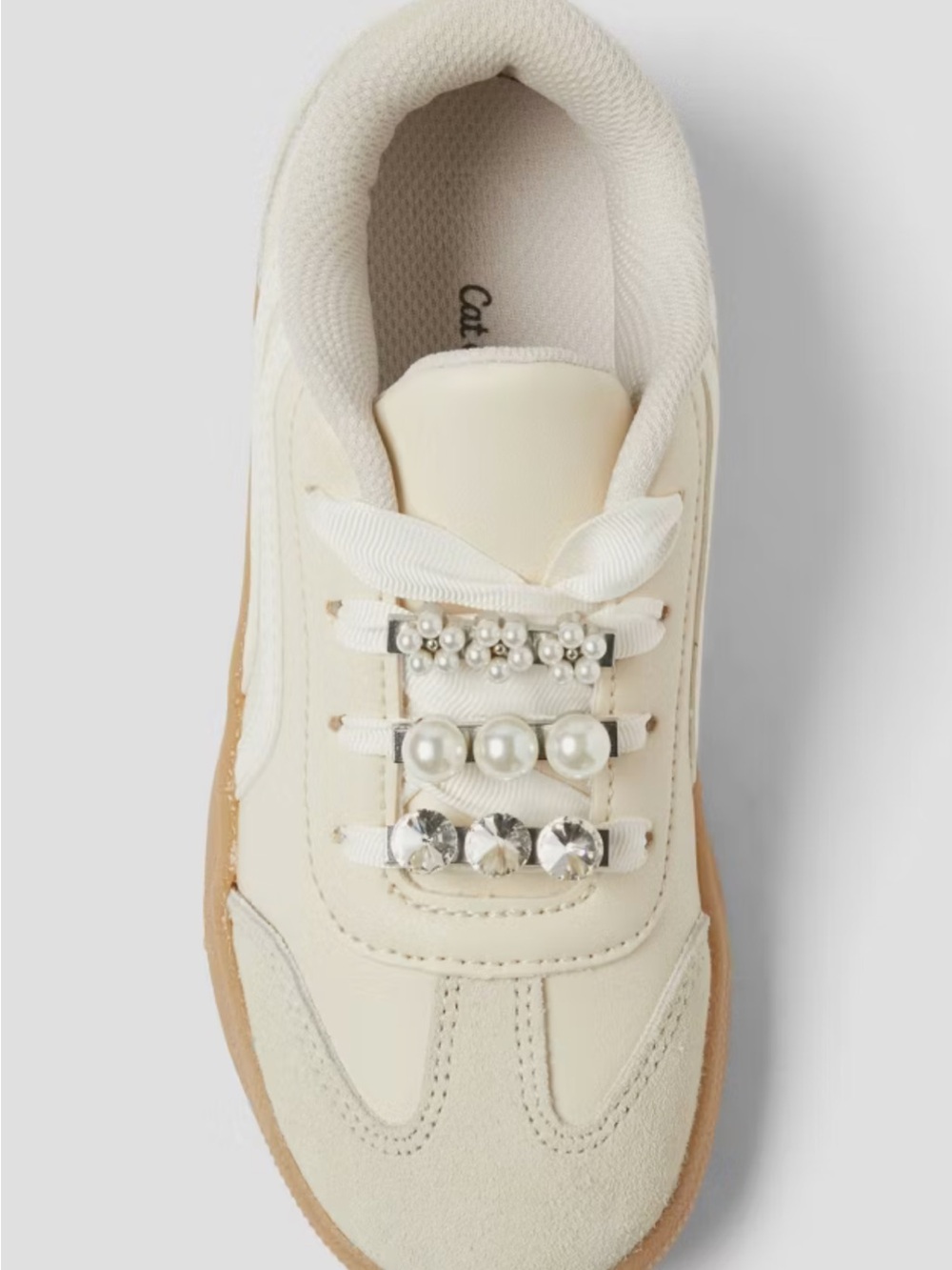Cat & Jack Cream and Tan Kids Sneaker with Pearl & Rhinestone Accents